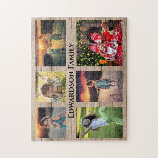 家族のコラージュ6枚の写真と家族の名前 ジグソーパズル (縦)