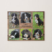 家族のコラージュ6枚の写真の犬と家族の名前 ジグソーパズル (横)