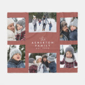 家族のコラージュ6枚の写真シンプルのモダンテラコッタ フリースブランケット (正面(横))