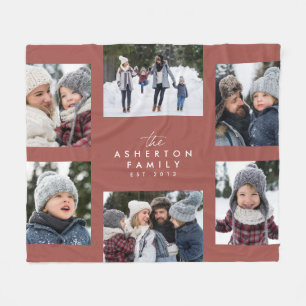家族のコラージュ6枚の写真シンプルのモダンテラコッタ フリースブランケット