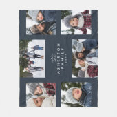 家族のコラージュ6枚の写真シンプルのモダン海軍 フリースブランケット (正面)