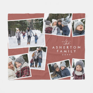 家族のコラージュ7写真シンプルのモダンテラコッタ フリースブランケット