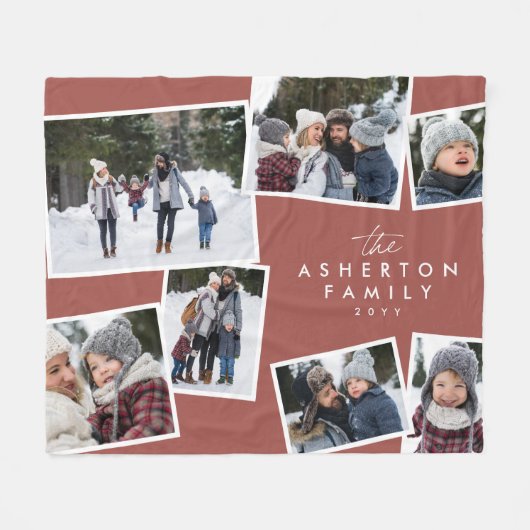 家族のコラージュ7写真シンプルのモダンテラコッタ フリースブランケット (正面(横))