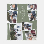 家族のコラージュ7写真パーソナライズされた緑 フリースブランケット (正面)