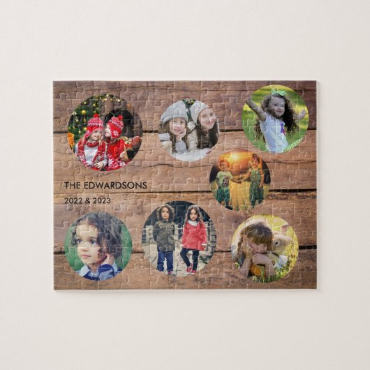 家族のコラージュ7枚の写真の家族ユニーク名 ジグソーパズル (横)