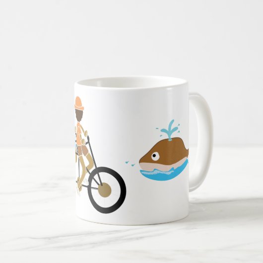 家族のサイクリングとホエールマグ コーヒーマグカップ (正面右)