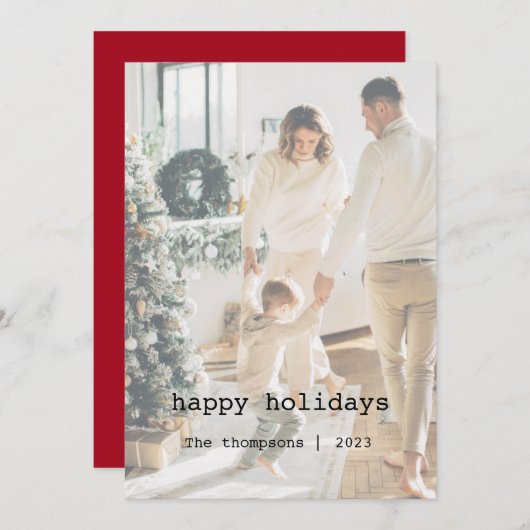 家族のシンプルタイプライター文字メリークリスマス シーズンカード (正面/裏面)