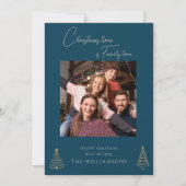 家族のシンプル写真の青いクリスマス シーズンカード (正面)