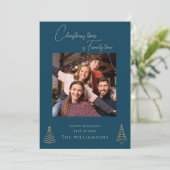 家族のシンプル写真の青いクリスマス シーズンカード (スタンド正面)