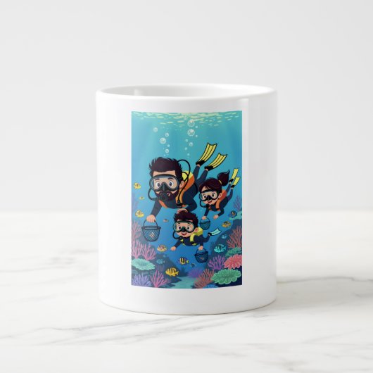 家族のスカイダイビング・ファン ジャンボコーヒーマグカップ (正面)