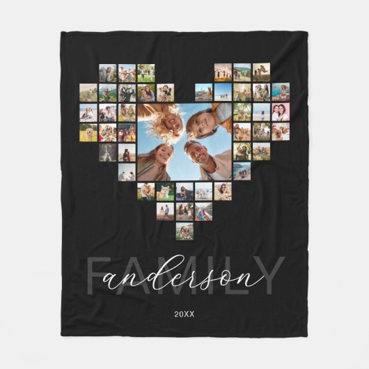 家族のハート型の写真コラージュを作成する フリースブランケット (正面)