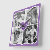 家族のバレンタインのInstagramのハートの写真の格子紫色 スクエア壁時計 (傾斜)