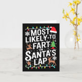 家族のパジャマでサンタの膝上でおならをしそうな人 カード (黄色い花)