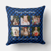 家族のパーソナライズされたクリスマス写真コラージプレイド クッション (裏面)