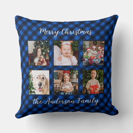 家族のパーソナライズされたクリスマス写真コラージプレイド クッション (裏面)