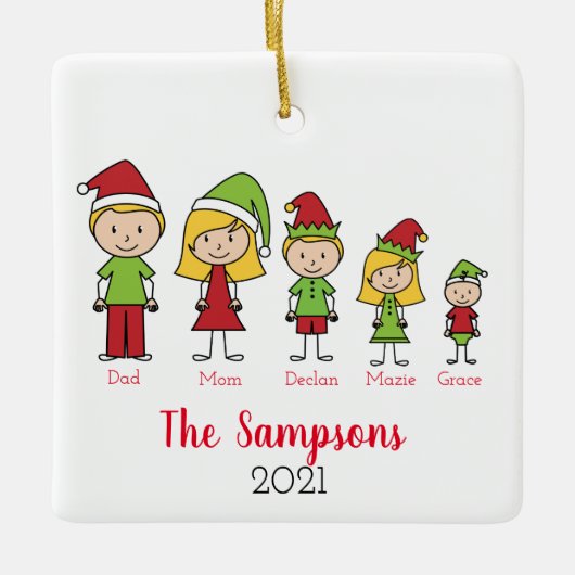 家族のパーソナライズされたクリスマス名セラミック飾り セラミックオーナメント (正面)
