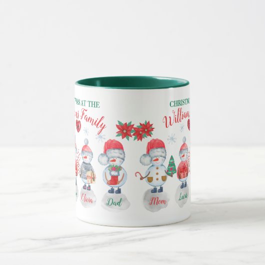 家族のパーソナライズされたクリスマス名芸術雪だるま マグカップ (中央)