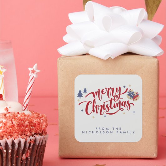 家族のパーソナライズされたクリスマス スクエアシール (パーティー)