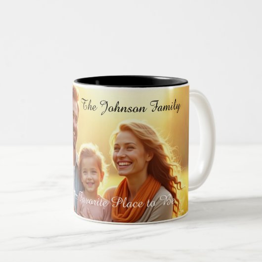家族のパーソナライズされた写真マグカップ – コーヒカスタムーマグカップ ツートーンマグカップ (正面右)