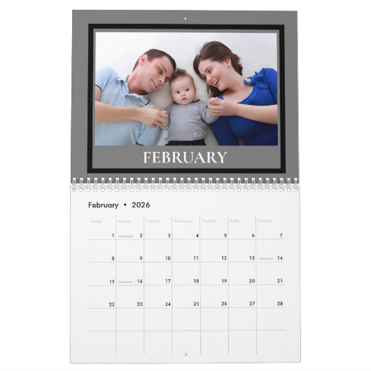 家族のパーソナライズされた写真記念ギフト カレンダー (2月 2026)