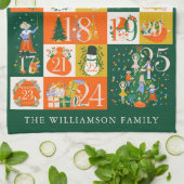 家族のパーソナライズされた到来カレンダーのクリスマスアート キッチンタオル (折り畳み)