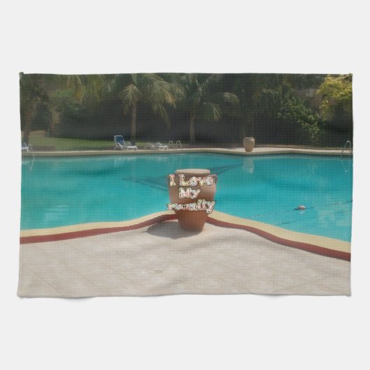 家族のプールサイドアートが大好き キッチンタオル (横)