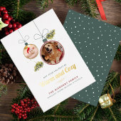 家族のペットの写真モダンクリスマス金ゴールド 箔シーズンカード