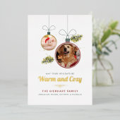 家族のペットの写真モダンクリスマス金ゴールド 箔シーズンカード (立ち正面)