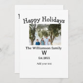 家族のホリデーシーズン写真再会ネームレター年 招待状 (正面/裏面)