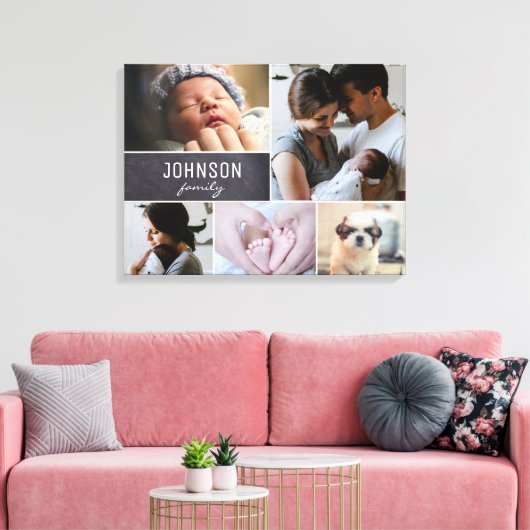 「家族のモザイク:写真パーソナライズされたコラージュのテンプレート キャンバスプリント (インサイチュ (リビング))