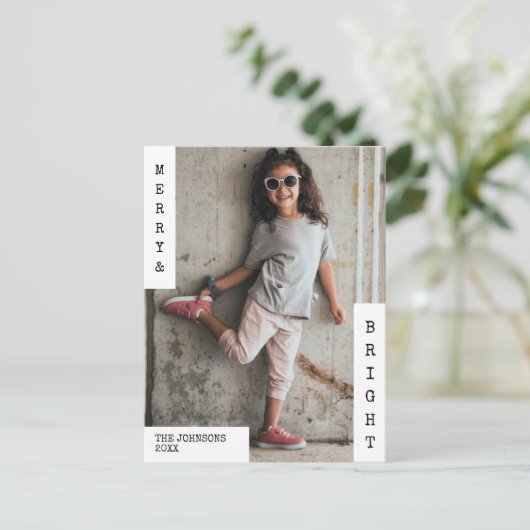 家族のモダンクリスマスのミニマル写真 シーズンポストカード (スタンド正面)