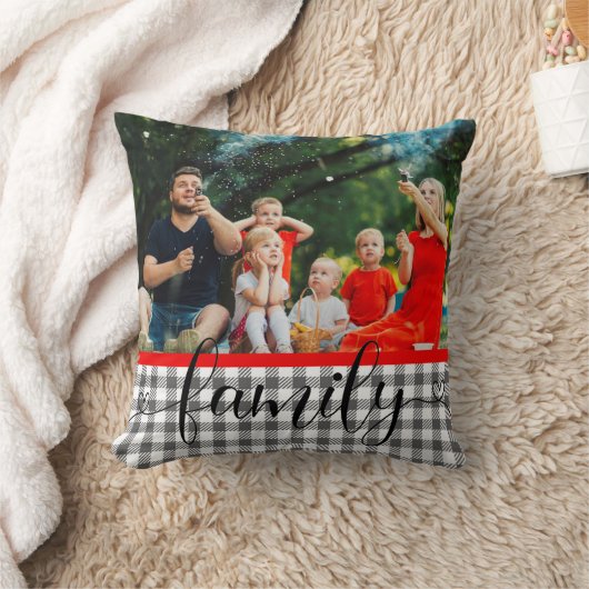 家族のモダンスクリプト写真のプレイド クッション (ブランケット)