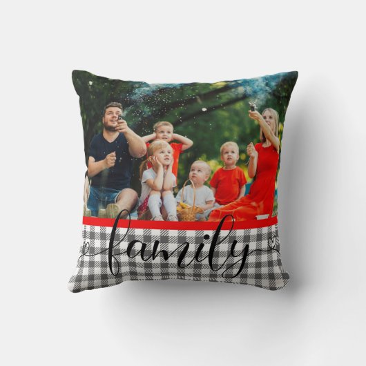 家族のモダンスクリプト写真のプレイド クッション (裏面)