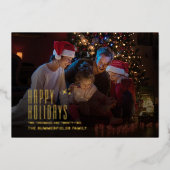 家族のモダン休日フォトクリスマス金ゴールド 箔シーズンカード (正面)