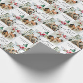 家族のモダン写真とレッドベリークリスマス ラッピングペーパー (角)