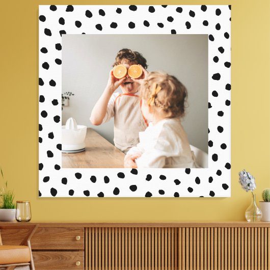 家族のモダン写真と黒のドット美しいギフト キャンバスプリント (インサイチュ (リビング))