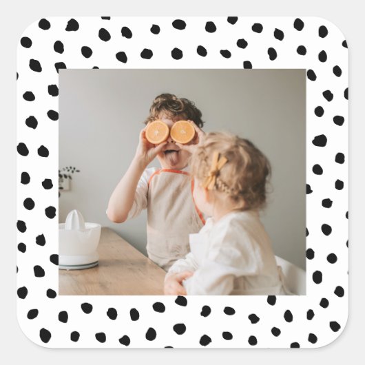 家族のモダン写真と黒のドット美しいギフト スクエアシール (正面)