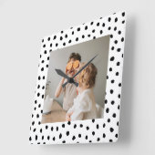 家族のモダン写真と黒のドット美しいギフト スクエア壁時計 (傾斜)