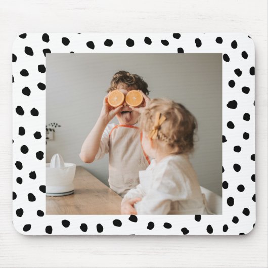 家族のモダン写真と黒のドット美しいギフト マウスパッド (正面)