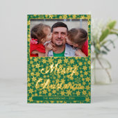家族のモダン写真クリスマスの雪の緑 箔シーズンカード (立ち正面)