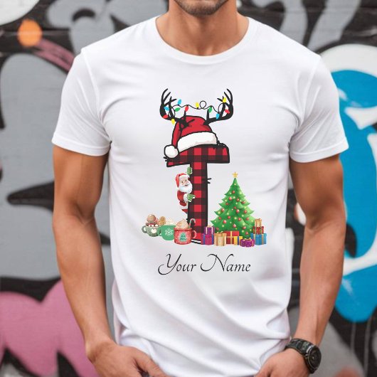 家族のモノグラムのクリスマスは名前でパーソナライズ Tシャツ