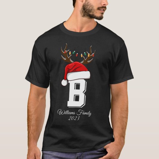家族のモノグラムのクリスマスマッチングの衣装 Tシャツ (正面)