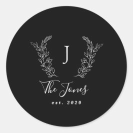 家族のモノグラム名 エレガントなパーソナライズ ブラック ラウンドシール