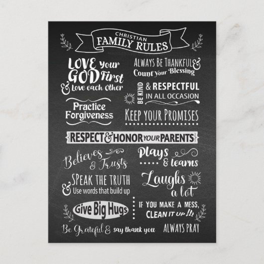 家族のルール - 共に生きるためのクリスチャンの価値観 ポストカード (正面)
