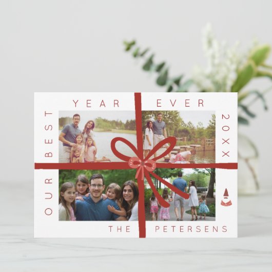 家族のレビュー写真コラージュのクリスマスカード カード (スタンド正面)