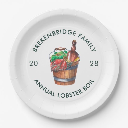 家族のロブスター毎年夏のシーフードを沸騰 ペーパープレート (正面)