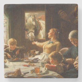 家族の一人(ロバ食べ物を与えー) ストーンコースター