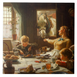 家族の一人(ロバ食べ物を与えー) タイル