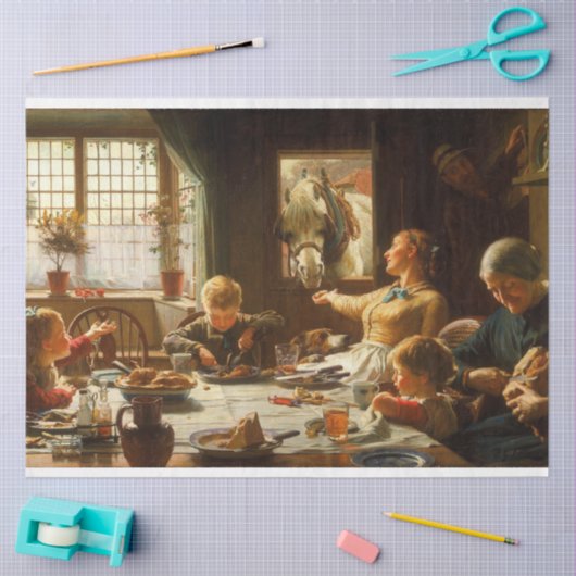 家族の一人(ロバ食べ物を与えー) 薄葉紙 (クラフト)