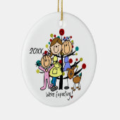 家族の予期しているカップル2のお母さんの女の子犬 セラミックオーナメント (右)